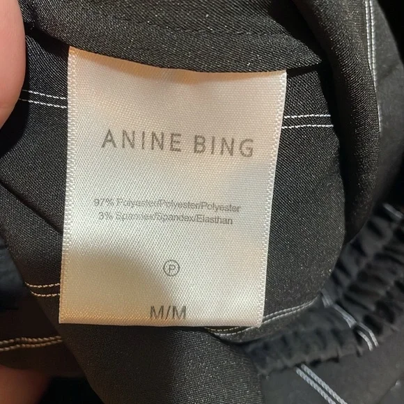 Anine Bing Isabella Pinstripe Pants Drawstring Pull On Black Stripe Size Medium - Picture 5 of 16